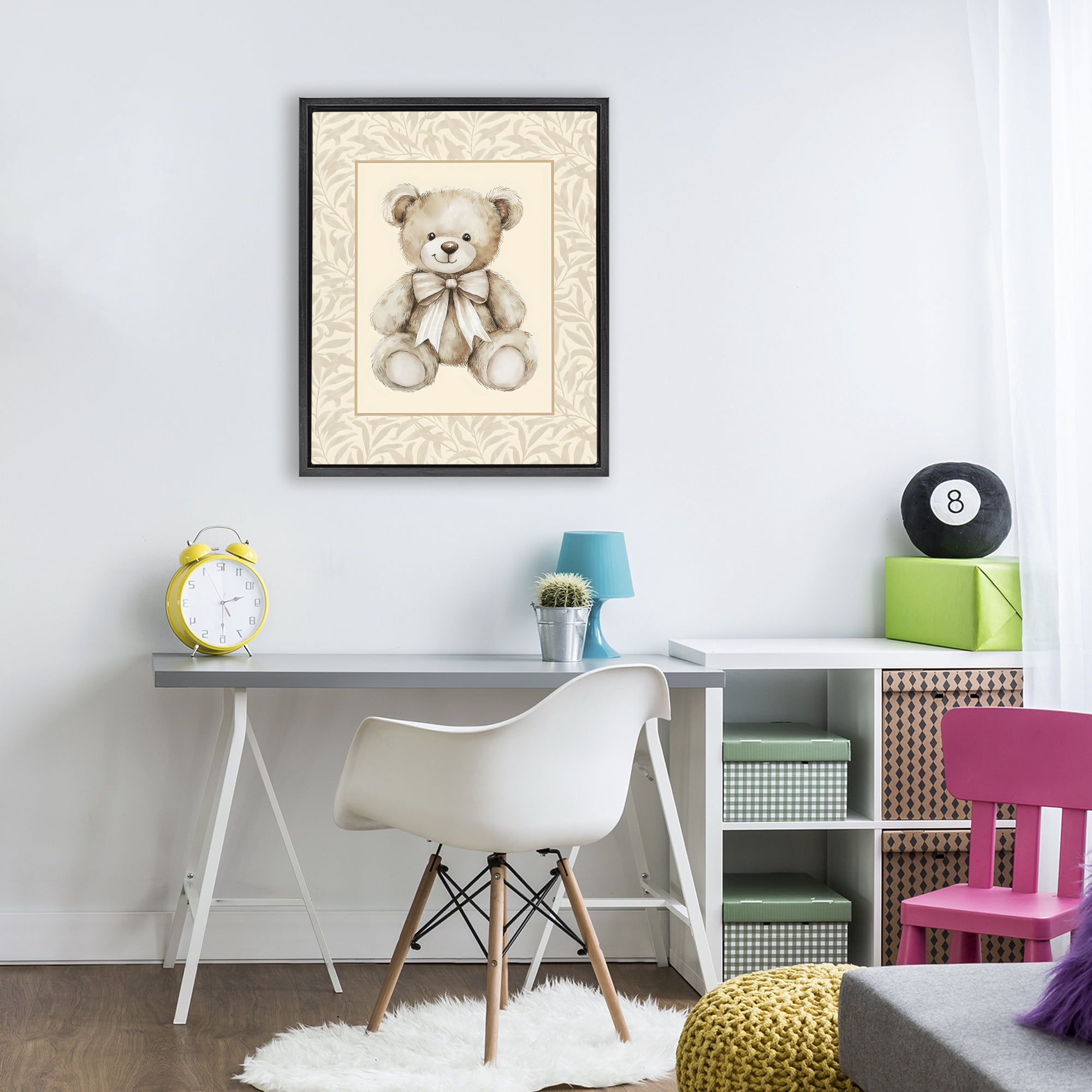 Stupell Industries Beige Teddy Bear and Border Black Framed Floater Canvas Wall Art, design by LSR Design Studio