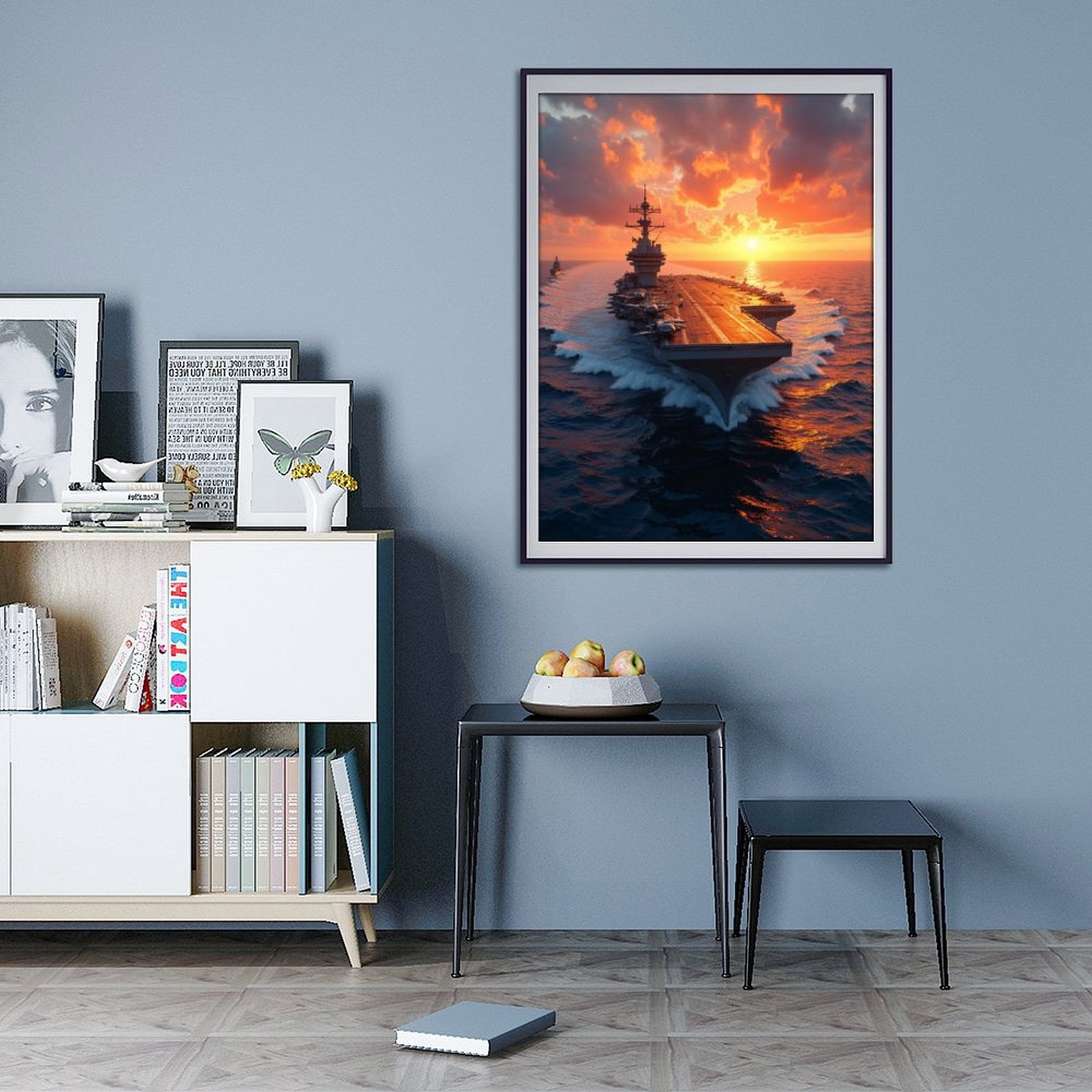 Diamond Art Kit for Adults, Aircraft Carrier Ocean Sunset Scene Diamond Painting for Adults Beginners, 5D DIY Diamond Art Painting Kits, Colorful Diamond Painting Craft for Home Decor 12x16