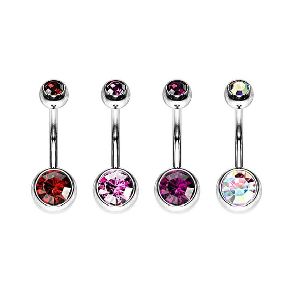 Luxe Modz 4PCS 14G Belly Button Rings Surgical Steel Double CZ Navel Ring Piercing Jewelry