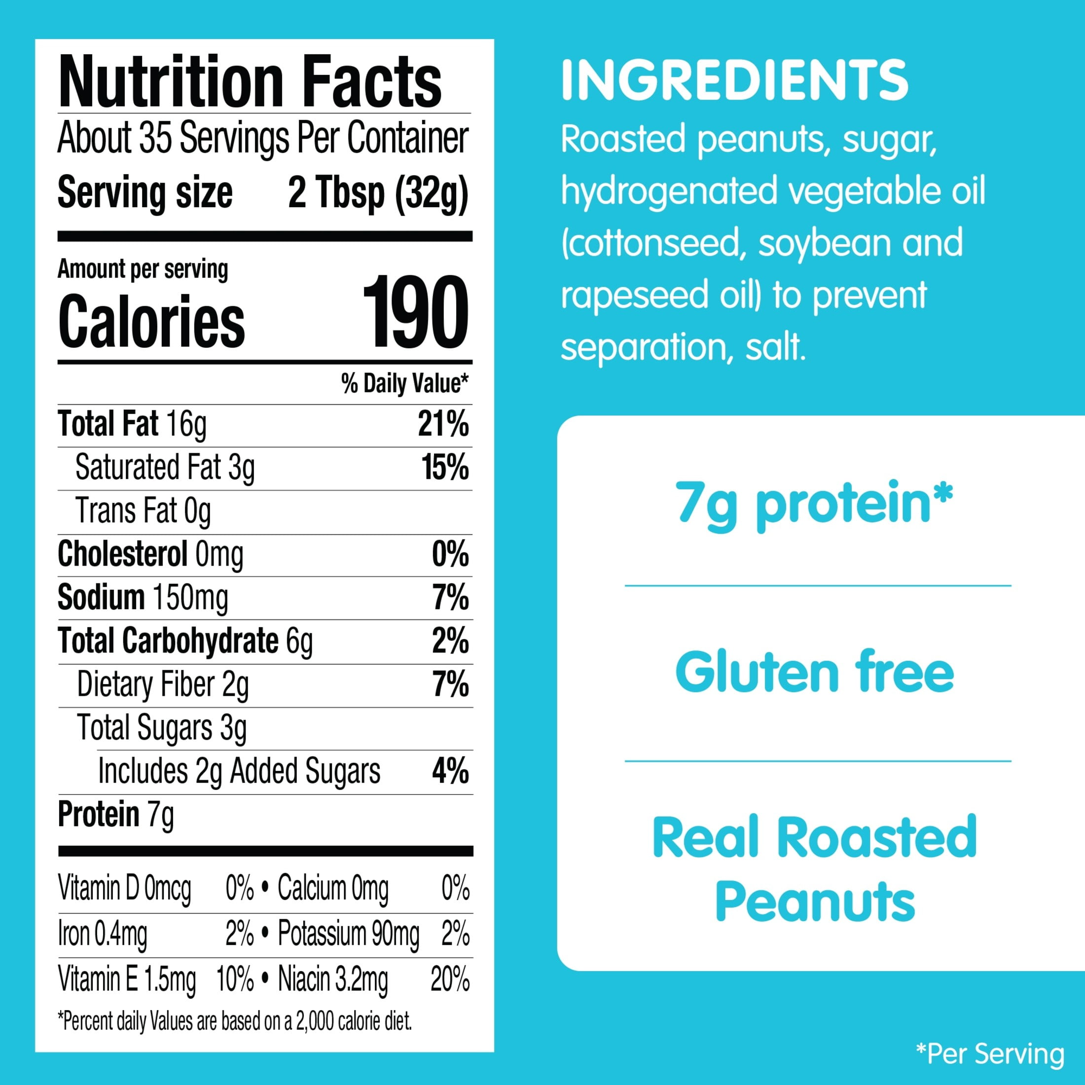 SKIPPY Peanut Butter, Creamy, 7 g protein (7% daily value) per serving, Shelf-Stable, 40 oz Plastic Jar