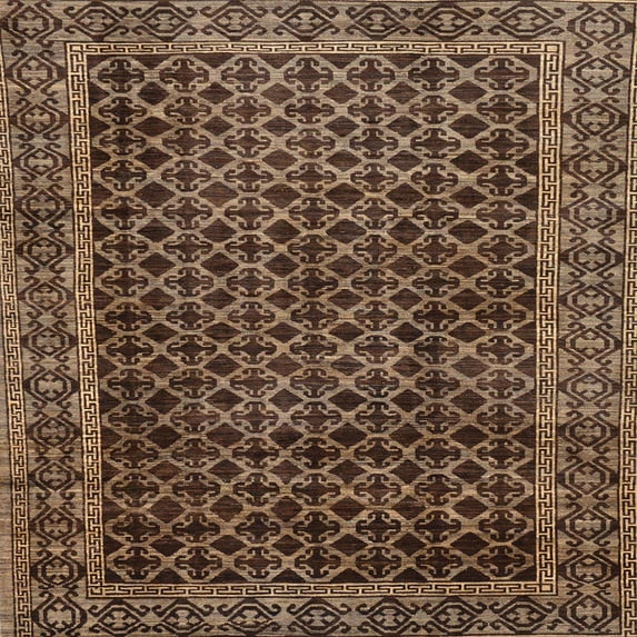 Ahgly Company Machine Washable Indoor Square Abstract Bakers Brown Area Rugs, 8' Square