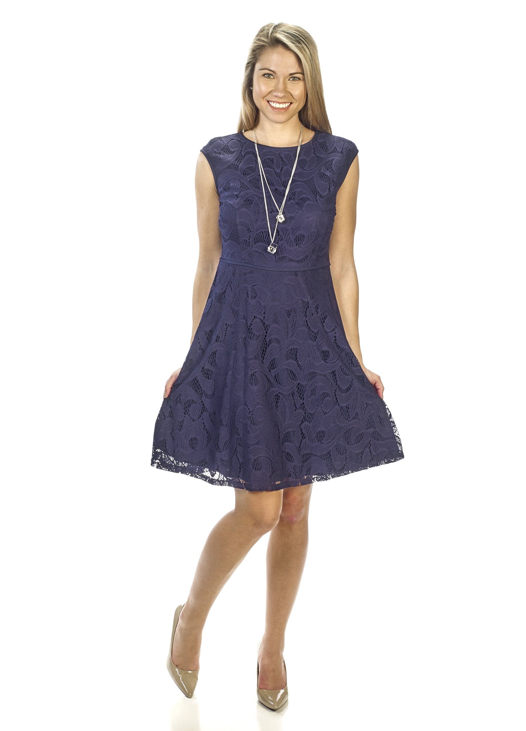 London Times Womens One Shoulder Lace Fit /& Flare Dress