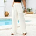 thumbnail image 5 of Kixjoy Pants for Women Lounge Wide Leg Linen Pant Flowy Fashion High Waisted Trousers Soild Summer Vacation Outfits for Women, White L, 5 of 5