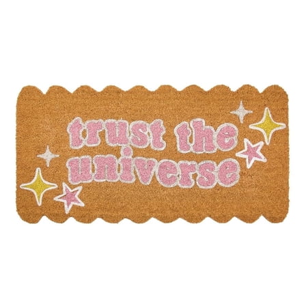 Trust the Universe Scalloped Coir Doormat, Rectangular Large Welcome Mat for Outdoor/Indoor Entrance, Non-Slip Backing