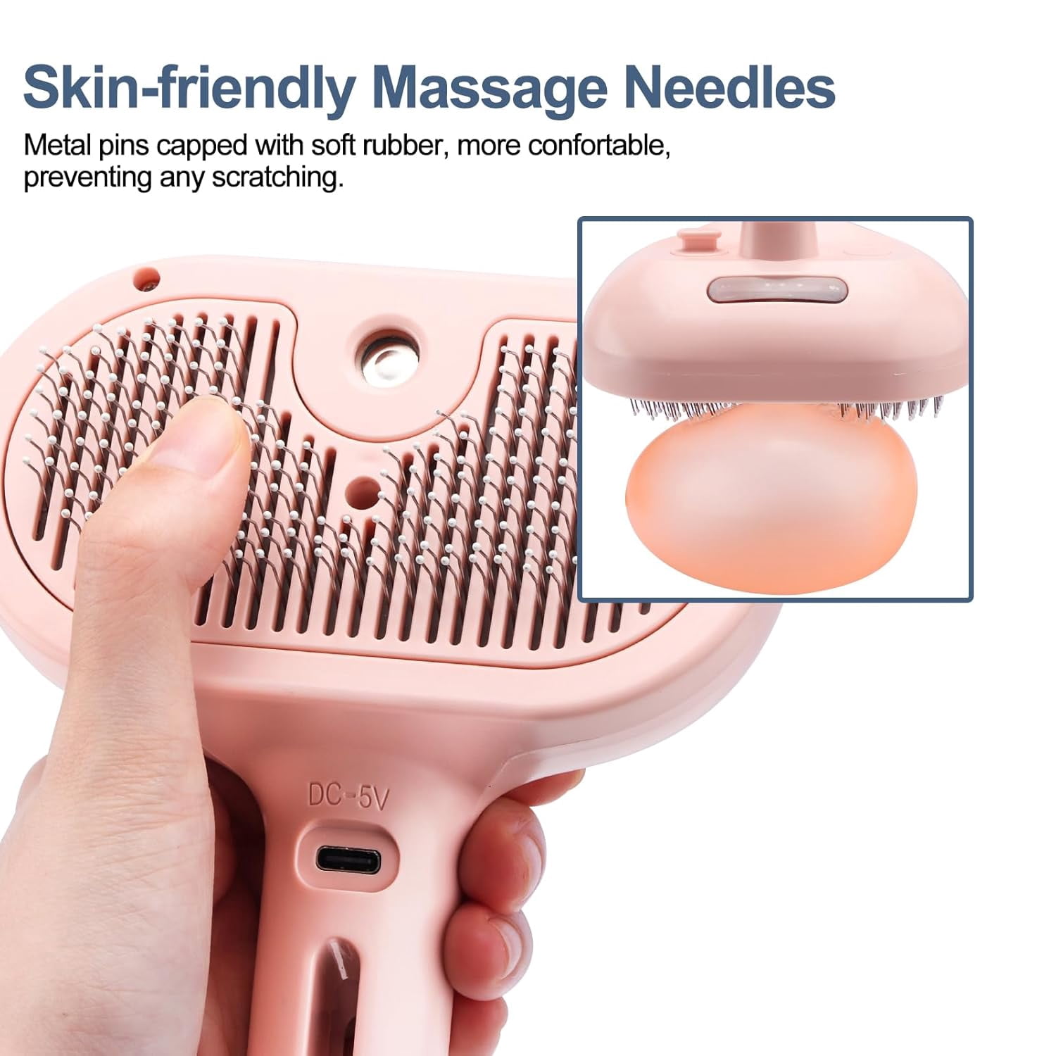 Cat Steam Brush - Steamy Pet Brush for Shedding, Misting Hair Brush for Long & Short Haired Cats, Dogs & Rabbits, Self Cleaning Grooming Tool (Pink)