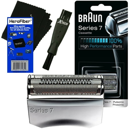 70s Sheer - Braun 70S Series 7 Pulsonic Foil & Cutter Replacement Head for 720, 730, 760cc, 765cc, 789cc 790cc, 795cc, 797cc, 799, 9565, 9566, 9585, 9595, 9781, 9782, 9785, 9795 Shavers + Shaver Brush + HeroFiber
