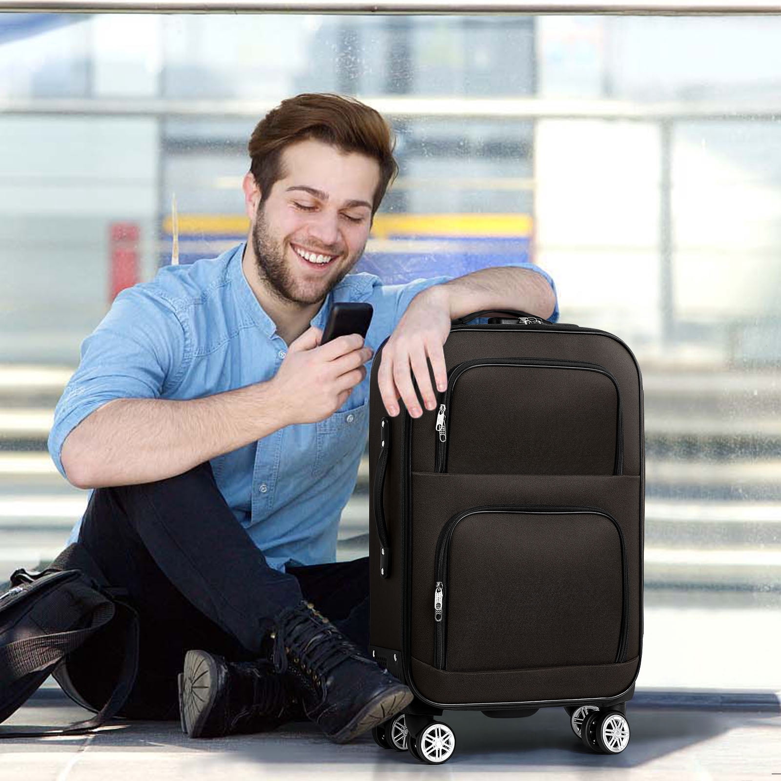 Soft-sided Fabric Luggage Roller Luggage Lightweight 20" Brown