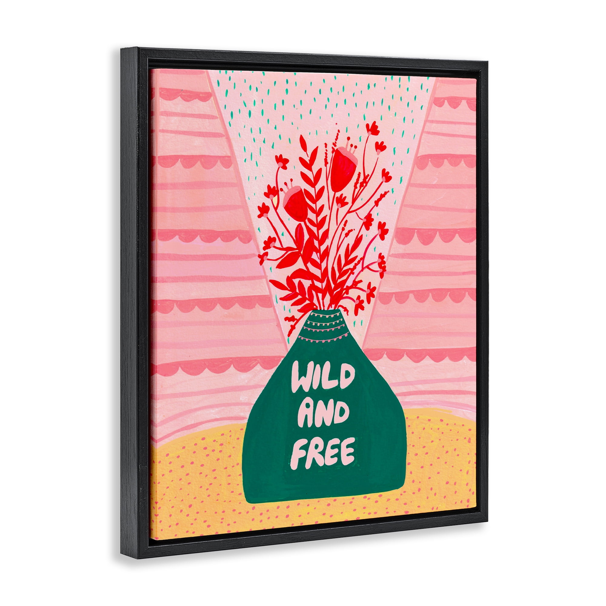 Midcentury Wild And Free Black Framed Floater Canvas Wall Art, design by Nabeela Rumi