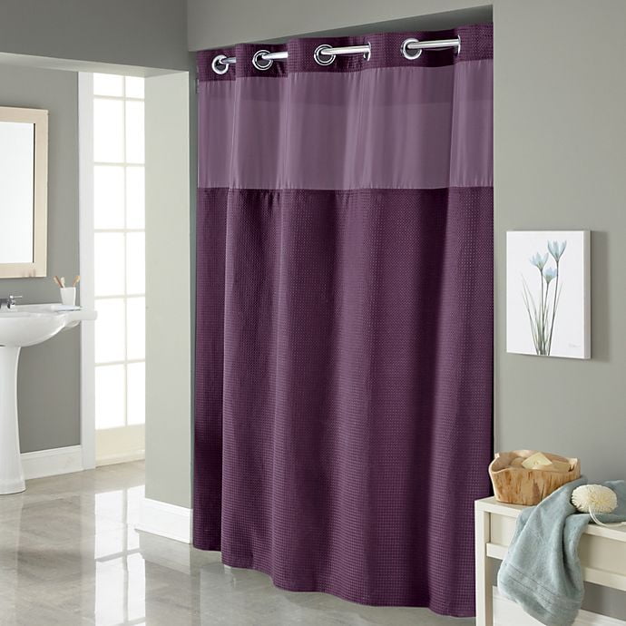 Hookless Waffle 71-Inch x 74-Inch Fabric Shower Curtain in Purple