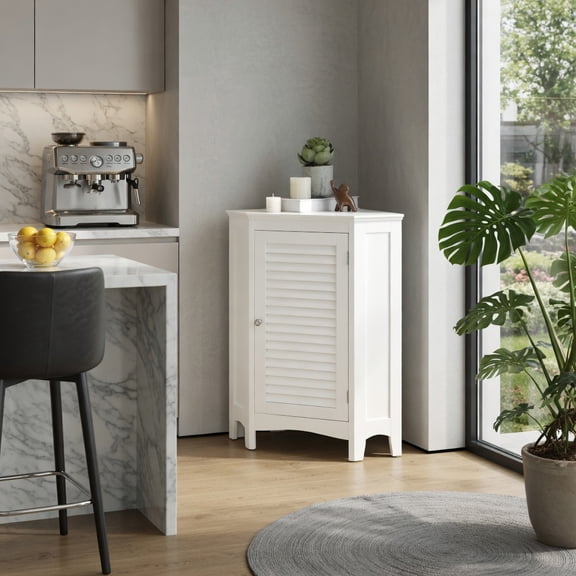 Demi Bonn Storage Cabinet, Bathroom Floor Cabinet, Corner Storage Cabinet Free Standing Bathroom Cabinet with Shutter Door, for Bathroom, Living Room, Bedroom, Kitchen, White