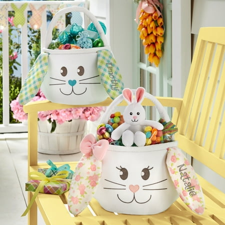 Dots Blue Personalized Gift Basket - Personalized Sweet Easter Bunny Basket - Available in 2 Colors