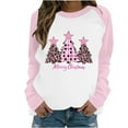 thumbnail image 2 of LEAVINGSUO Plus Size Tops Long Sleeve,Women's Casual Christmas Printed Long-sleeved Round-neck Raglan Sweater Pink L, 2 of 3