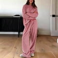thumbnail image 6 of DeHolifer Women's Striped 2 Piece Lounge Set Casual Long Sleeve T-Shirt Drawstring Wide Leg Pants Matching Pajamas Set Red 2XL, 6 of 6
