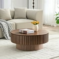 thumbnail image 3 of 31.49'' Round Coffee Table with Storage, Modern Center Table with Sturdy Pedestal Base, End Table for Apartment Living Room, Walnut, 3 of 9