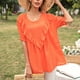 thumbnail image 4 of Camiseta de mujer de manga corta, cuello redondo, camisa con volantes, camiseta holgada de verano, naranja, M Kearding AP001237-14, 4 of 7