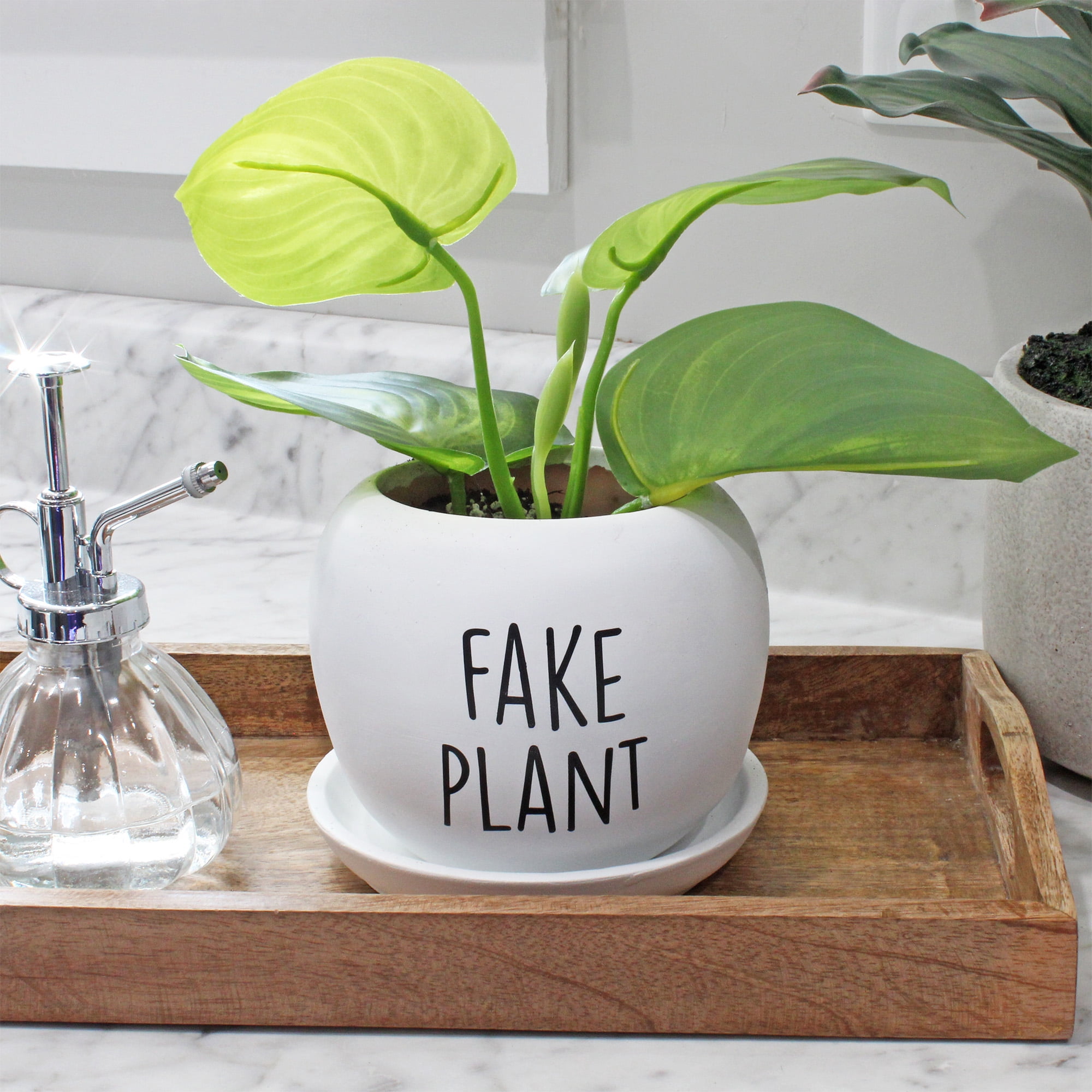 Esterno Fake Plant Planter Pot; Small Resin Decorative Container for Indoor/Outdoor Container Gardening