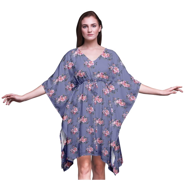 Bimba Kaftan de Plage à Fleurs, Paréo de Bikini, Robe Midi pour Femmes, Caftan Court - P-L