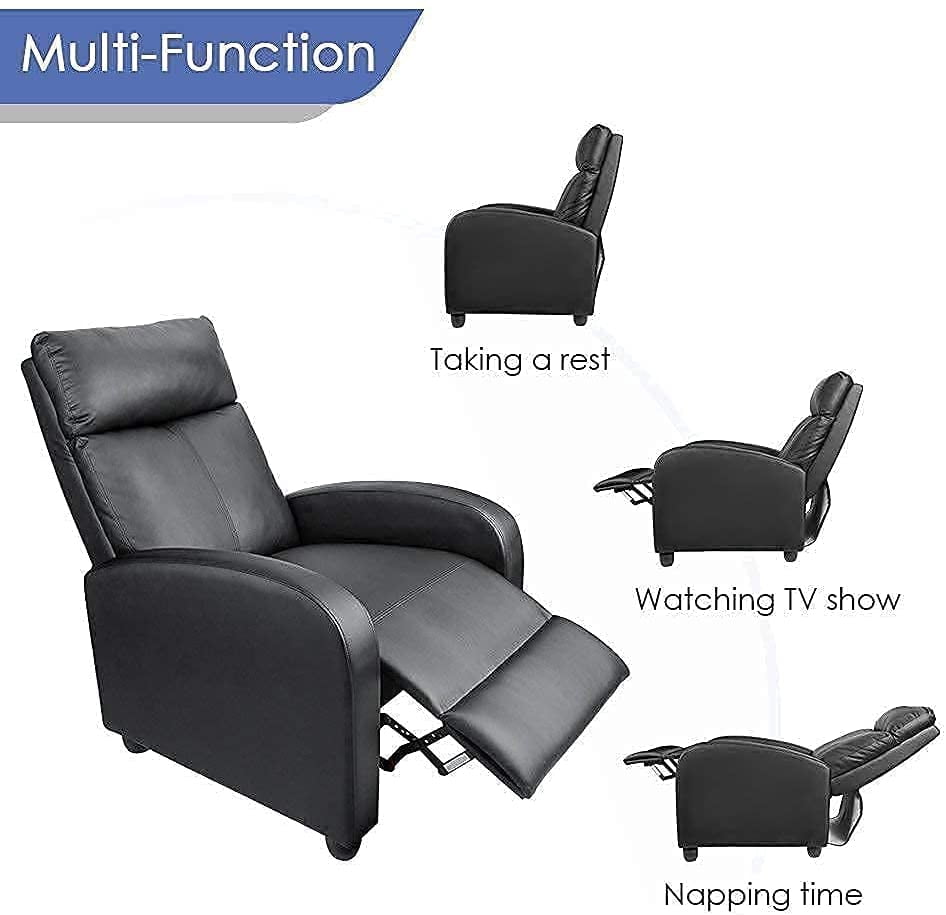Lacoo Black PU Leather Single Sofa Recliner with Padded Seat and Backrest, Multi-Positions