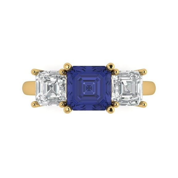 Three-Stone Engagement Ring for Women - 4ct Simulated Tanzanite in 14K Yellow Gold Promise Ring