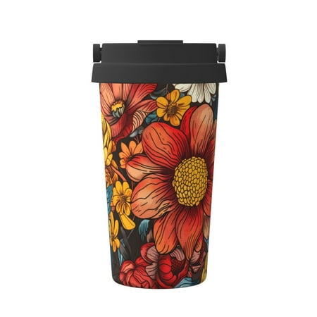 

Susaid Colorful Vintage Floral Pattern Print Coffee Travel Mug Insulated Coffee Mug with Lid Leakproof Coffee Thermos Coffee Tumbler for Hot&Cold Drinks