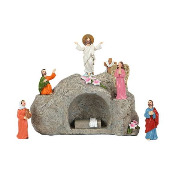 Easters Resurrection Scene Figurines Ornaments Set with LED Light for Festival Tabletop Display Christian Religious Gift