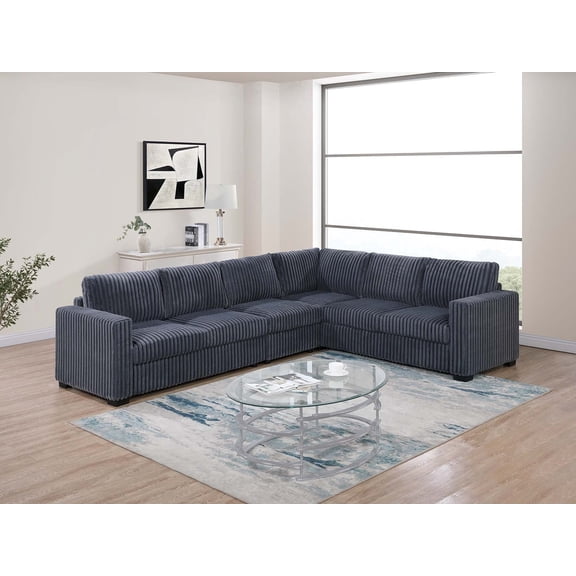 Gorgeous Cozy Large Family Sectional Set Dark Gray Corduroy Sectional Sofa 4pc Set Loveseat Wedge Armless Chair Living Room