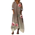 thumbnail image 2 of Heisall 2026 Printemps Été Bohème à Imprimé Floral Robe Maxi en Lin Col en V Manches Chauve-Souris Caftan Ample Robes avec Poches, 2 of 7