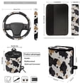 thumbnail image 4 of Jeiento Cow Print Car Seat Cover Set of 12 Steering Wheel Cover Seat Belt Pads Garbage Bag Air Vent Pocket Car Coasters Keychain Fit for SUV Truck Van Sedan Black Brown, 4 of 7