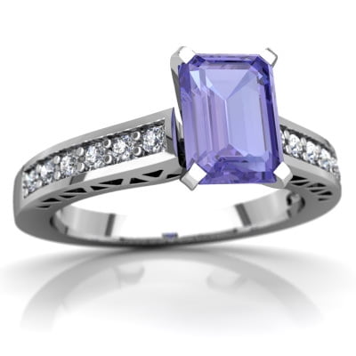 Tanzanite Art Deco Ring in 14K White Gold by