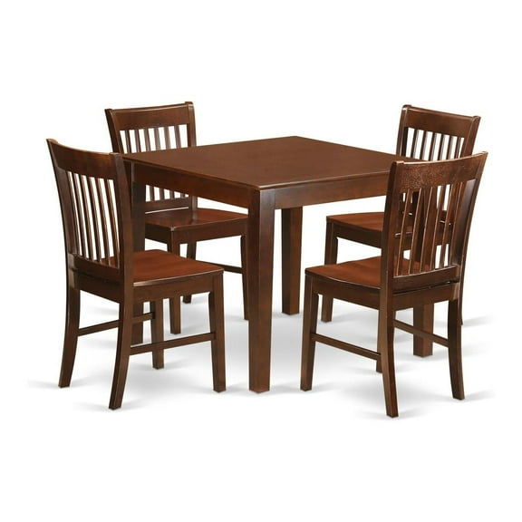 5 Piece Dining Set with Square Table & 4 Chairs - Mahogany Finish