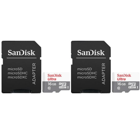 2 Packs SanDisk 16GB Ultra UHS-I microSDHC Memory Card with SD Adapter