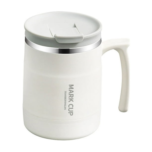 Pisexur Batería de cocina Taza de café con asa, portátil, térmica, con tapa y cuchara, de acero inoxidable de doble capa, ideal para oficina, de viaje. para la cocina del hogar