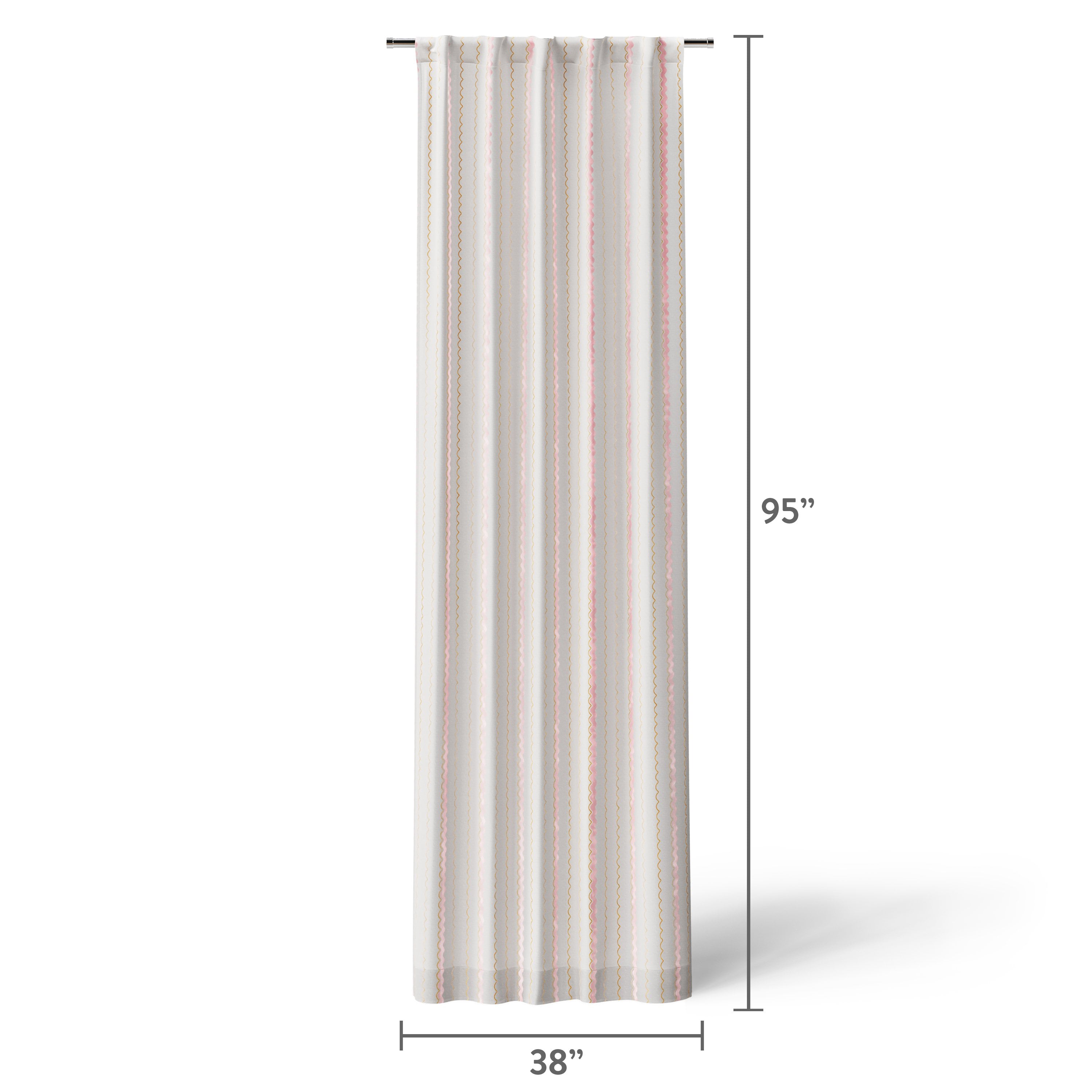 Mainstays Kids White and Pink Scallop Stripe Sheer Overlay Blackout Rod Pocket with Back Tabs Single Curtain Panel, 38" W x 95" L