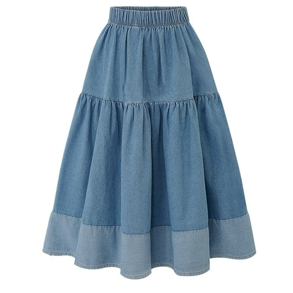 Mini Jean Skirt Detachable Skirt Wedding Dress Pleated plus Size Bassinet Silk Midi Women's Plus Size Stretchy Waist Casual And Versatile Denim With Tassle Hem Fashionable And Blue S