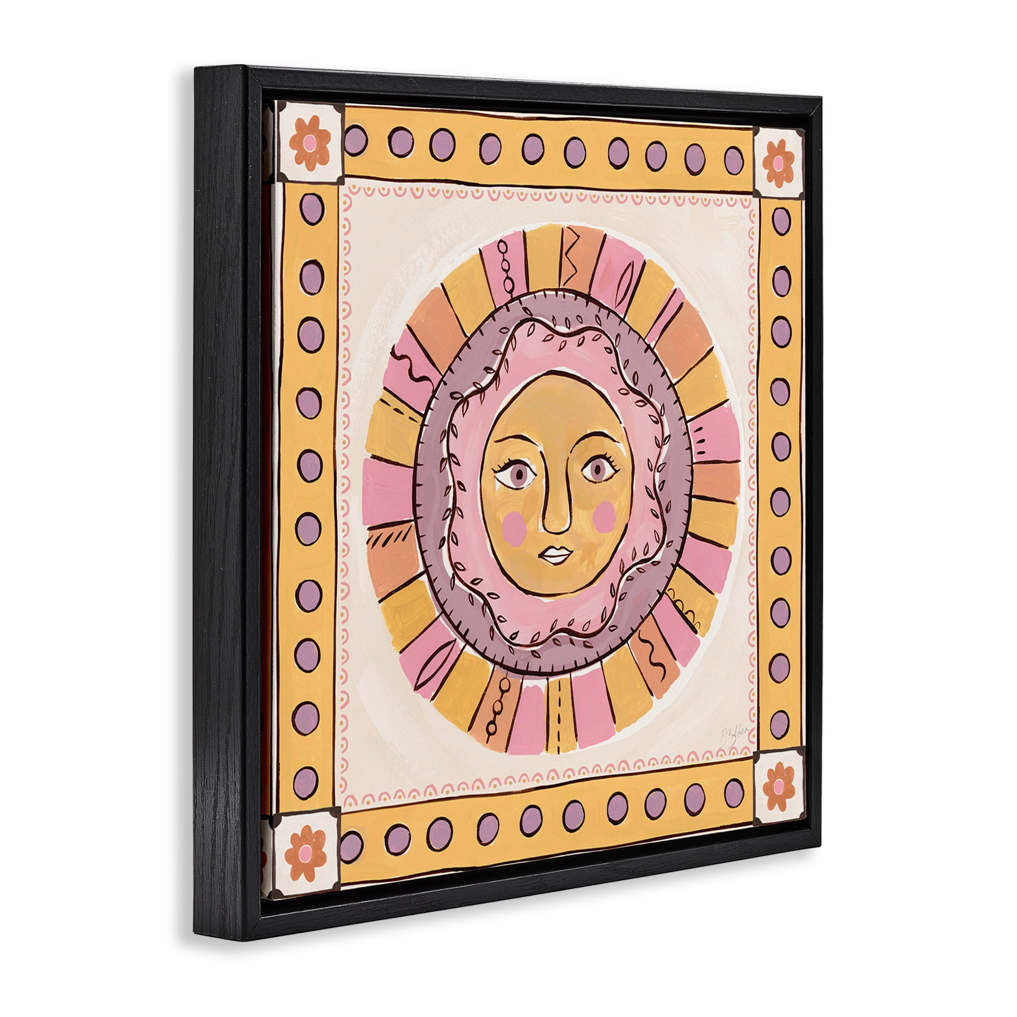 Stupell Industries Pastel Sun Face with Border Black Framed Floater Canvas Wall Art, design by Two If By Sea Studios