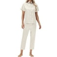 thumbnail image 4 of Ashirexll Pajamas for Women Set, Two Piece Sets for Women, Solid Color Ice Silk Satin Short Sleeve Top and Pant Home Set, 4 of 6