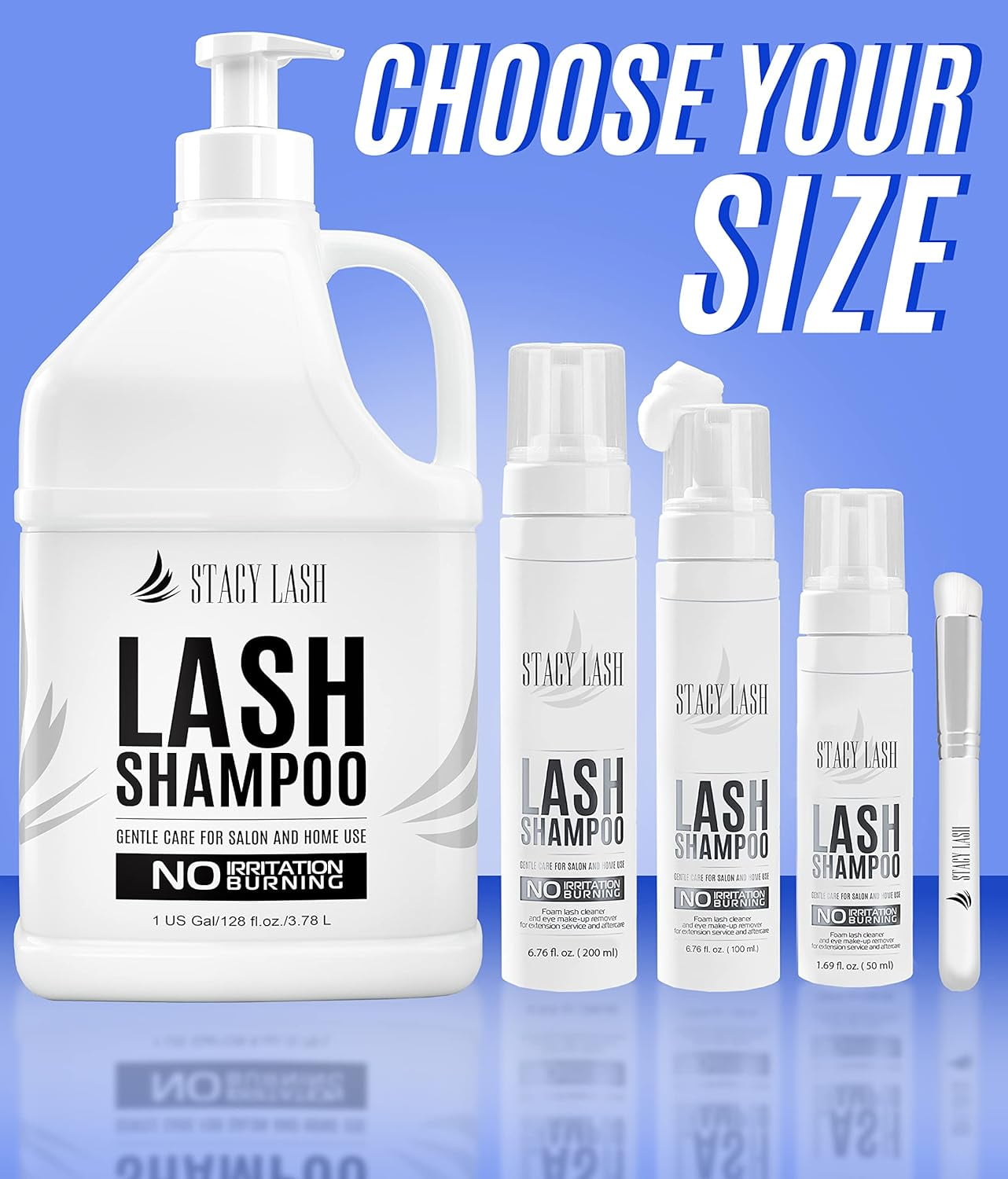 Eyelash Extension Shampoo Stacy Lash + Brush / 50ml / Eyelid Foaming Cleanser/Wash for Extensions and Natural Lashes/Paraben & Sulfate Free Safe Makeup & Mascara Remover/Profession