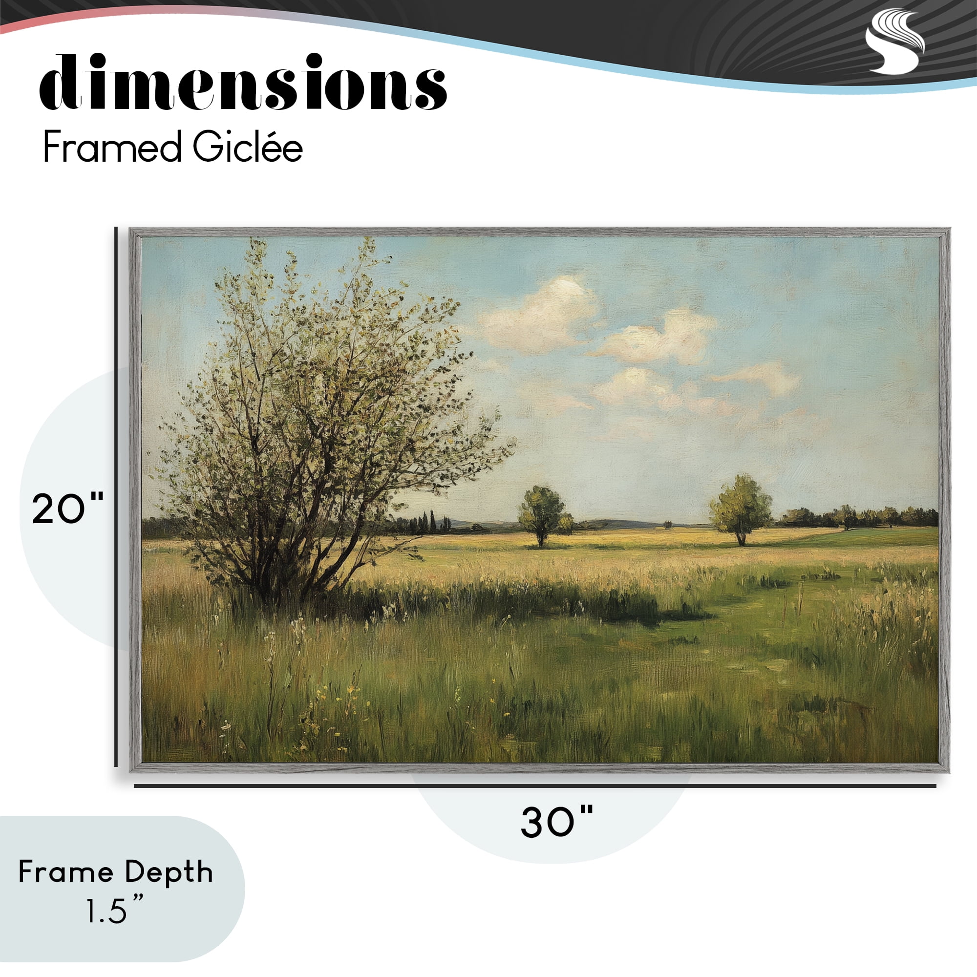 Stupell Industries Peaceful Meadow Under Serene Sky Gray Framed Giclee Art, design by Petal Prints Design
