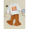 thumbnail image 3 of Bagilaanoe 2Pcs Baby Girl Clothing Sets Toddler Letters Print Long Sleeve Sweatshirt Tops + Flare Trousers 6M 12M 18M 24M 3T 4T Kids Fall Pants Set, 3 of 8