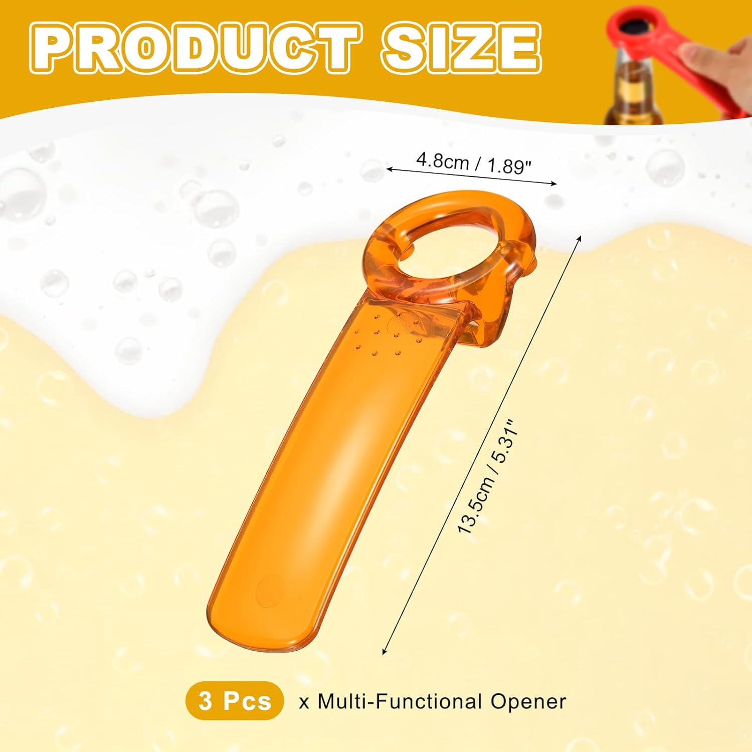 FRKSMD-3 Pcs Jar Key Lid Opener, Plastic Jar Lid Opener Easy Grip Multifunctional Durable Can Open Tool for Elderly Seniors Women Weak Hands Easy-use by Anyone, Transparent Orange