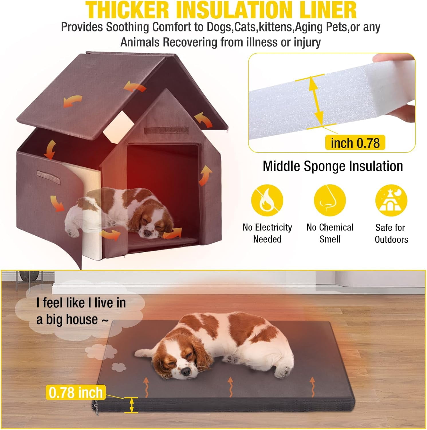Aivituvin Dog House Outdoor with Insulated Liner and Metal Frame Waterproof Dog Kennel for Small to Large Sized Dogs Large Doghouse 100% Insulated Puppy Shelter for Winter 37.4"