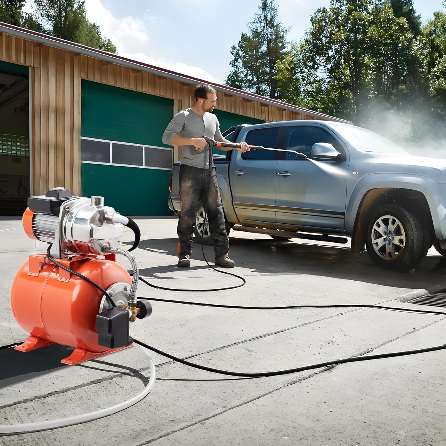 Luku 1HP Shallow Well Pump with Pressure Tank, Stainless Steel Water Transfer Pump 115V for Garden & Pool