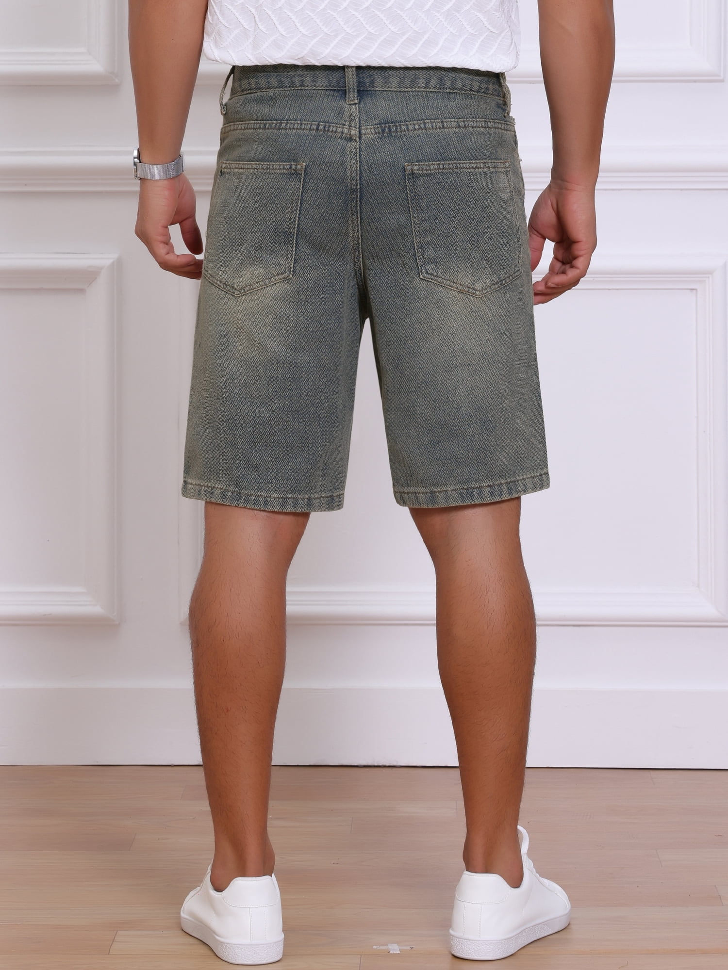 DARING DIVA Men's Textured Denim Above Knee Zipper Closure Jean Shorts 38 Retro Blue