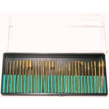 

MTP ® 30 Piece Set of Titanium Coated Diamond Burrs Grits 120-150 Bits For Rotary Tool 1/8 Shanks w/ Box Tip for Dremel Craftsman Milwaukee Rotary Tool Free Storage Box Jewelry Glass Stone