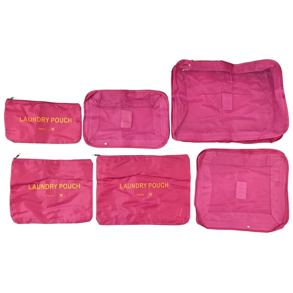 6 Pcs/Set Waterproof Clothes Storage Bags Portable Travel Luggage Organizer Rose Red