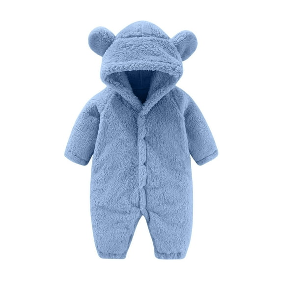 breaise Baby Newborn Fleece Jumpsuit Romper Boy Girls Hooded Winter Snowsuit Infant Fleece Romper Blue 9 Months