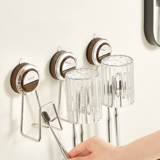 Ventosa de montaje en pared con soporte para cepillos de dientes | Estante organizador de baño sin perforación | Juego de vasos de cepillo de dientes eléctrico y enjuague bucal | Plástico | Ahorro