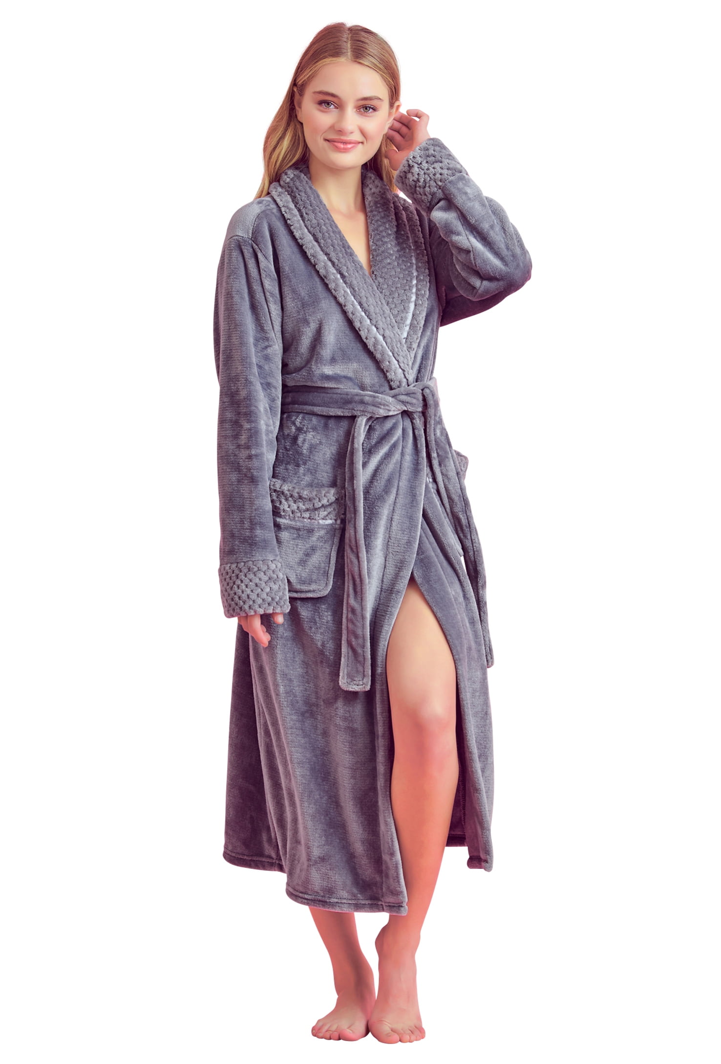 RONGTAI Womens Long Robes Plush Fleece Nightgown Thick Plus Size Hooded Bathrobe with Pockets Fluffy Sleepwear for Men 