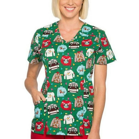 Women's Fashion Collection Holiday Cotton V-Neck Scrub Top