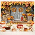 thumbnail image 5 of 10X8ft Fall Barn Wood Door Photography Backdrop Autumn Western Forest Rustic Pumpkin Harvest Hay Natural Scenery Maple Leaves Farm Harvest Banner Decoration Studio Props Party Backdrop Birthday, 5 of 5